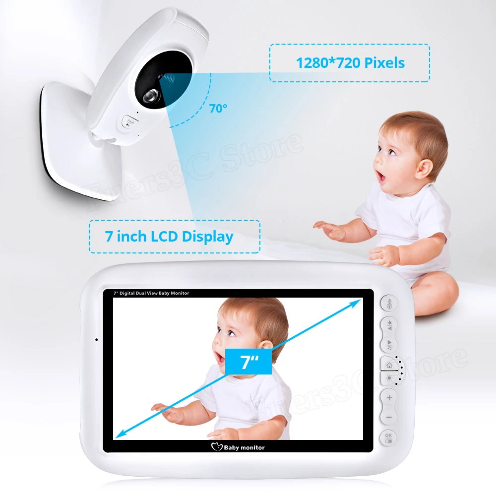 Беспроводная видеоняня 7 дюймов 720P с ночным видением | Безопасность и защита