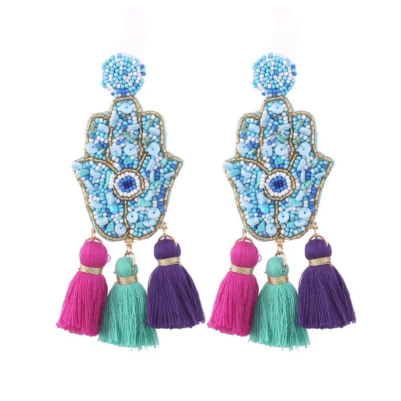 E1265 Blue MIX Sehuoran богемная Кисточка Серьги палец Pendientes Oorbellen Кристалл Длинные висячие Висячие серьги для женщин эффектные ювелирные изделия - Окраска металла: E1265 Blue MIX