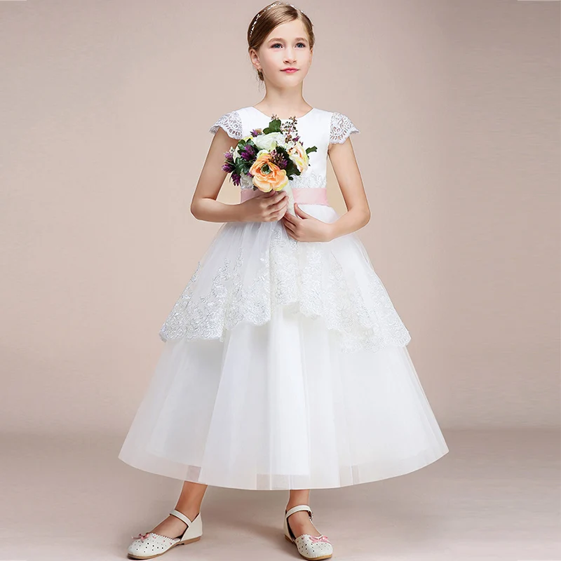 Белые Свадебные Платья с цветочным узором для девочек Элегантные кружевные