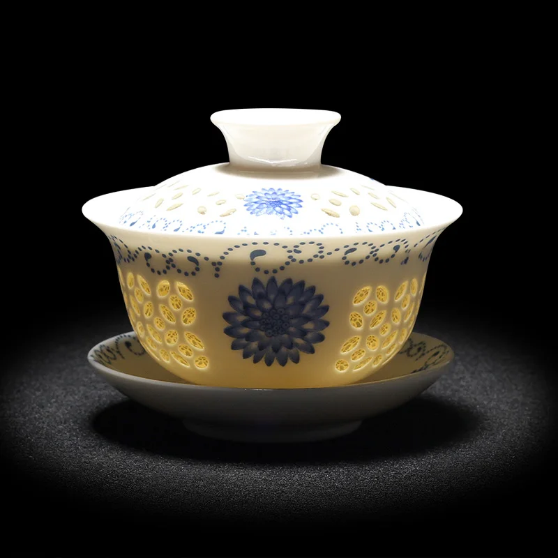 Китайский чайный сервиз Gaiwan голубой и белый фарфоровый китайский чайная чашка
