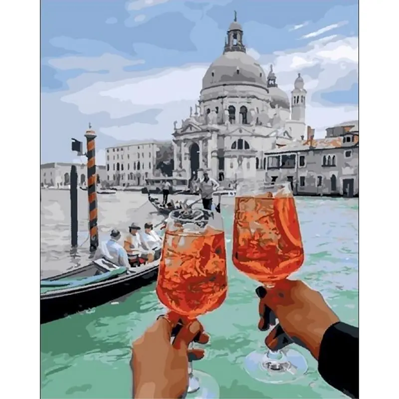 

PhotoCustom DIY Pictures By Number Cheers cup Kits Hand Painted Paintings Art Painting By Numbers Landscape Drawing On Canvas Ho