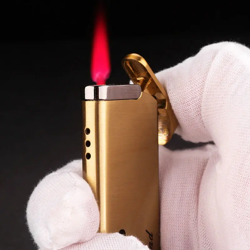 Плоские тонкие металлические зажигалки ветрозащитный бутан факел зажигалка для