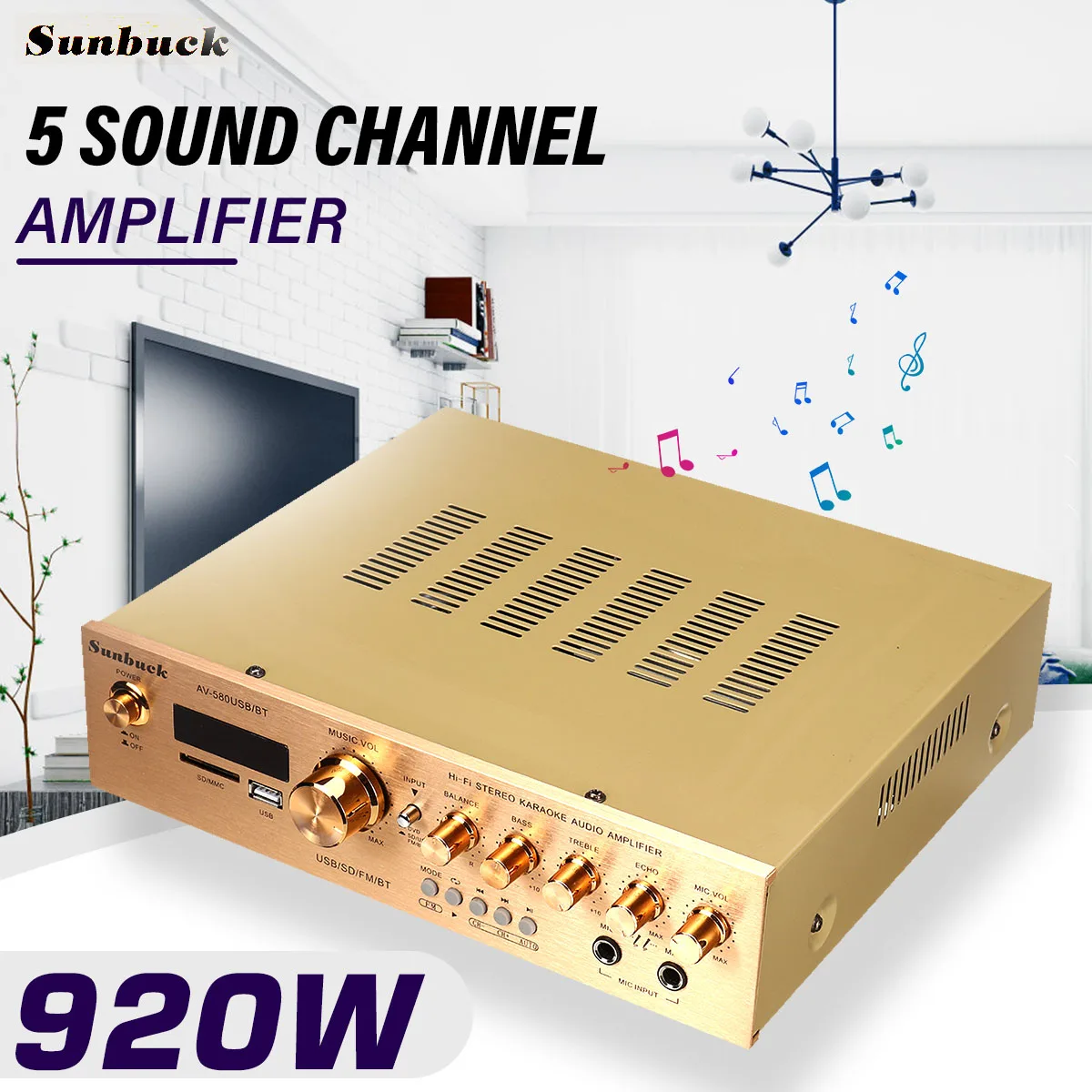 

Hi-Fi-усилитель Sunbuck с поддержкой Bluetooth, 220 В, 5 каналов