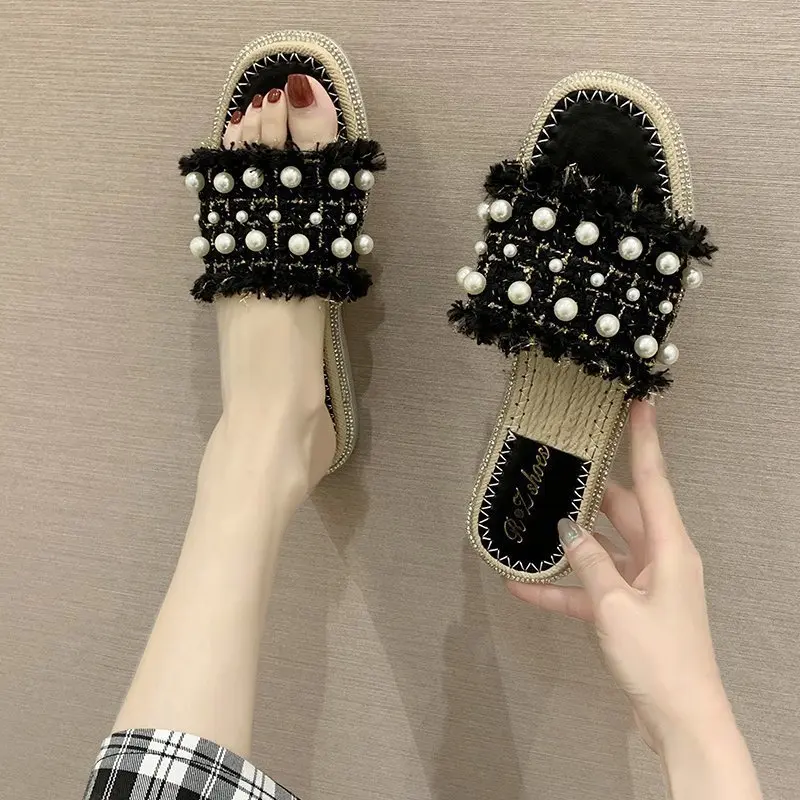 Сезон лето Новый стиль Тапочки с бахромой женские туфли на плоской подошве