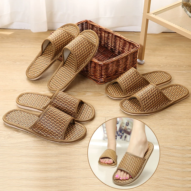 

Unisex Summer Rattan Slippers Natural Cane Cool Bamboo Home Slippers Antiskid Woven Shoes For Lovers Lightweight