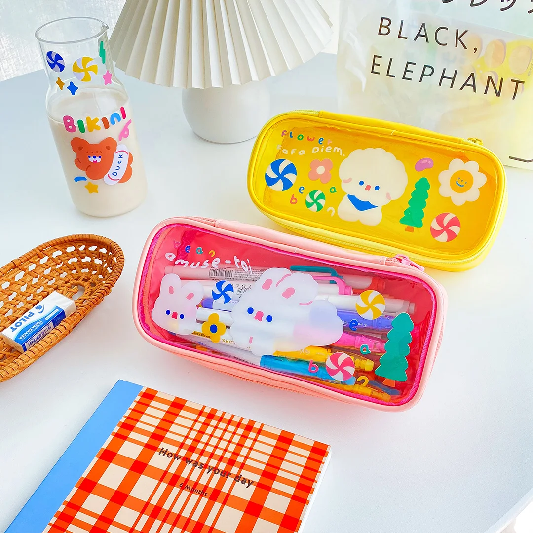 

Transparent Big Pencil Case PVC Simple Zipper Waterproof Pen Holder Pouch School Stationery Travel Cosmetic Bag