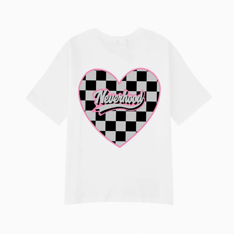 

graphic tee 100% Cotton Harajuku Tshirts Women Heart Checkboard Plaid neverhood oversize ropa plus size mujer egirl y2k shirt