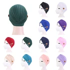 Индийская шапка на пуговицах, однотонный модный мусульманский тюрбан на пуговицах, женский головной платок, внутренний хиджаб, индийский шарф, шапки