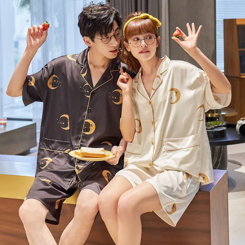 Пижамный комплект для пар женская пижама с принтом в виде полумесяца летние