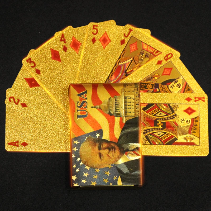 

New Arrive President Trump Package Poker 24k Gold Playing Card Wear-resistant Texas Baccarat Waterproof Magic Tricks Gift