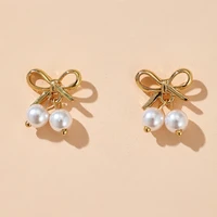 pearl bow earrings earrings for ladies fashion gold plated banquet couple wedding earrings birthday gift for girlfriend jewelry