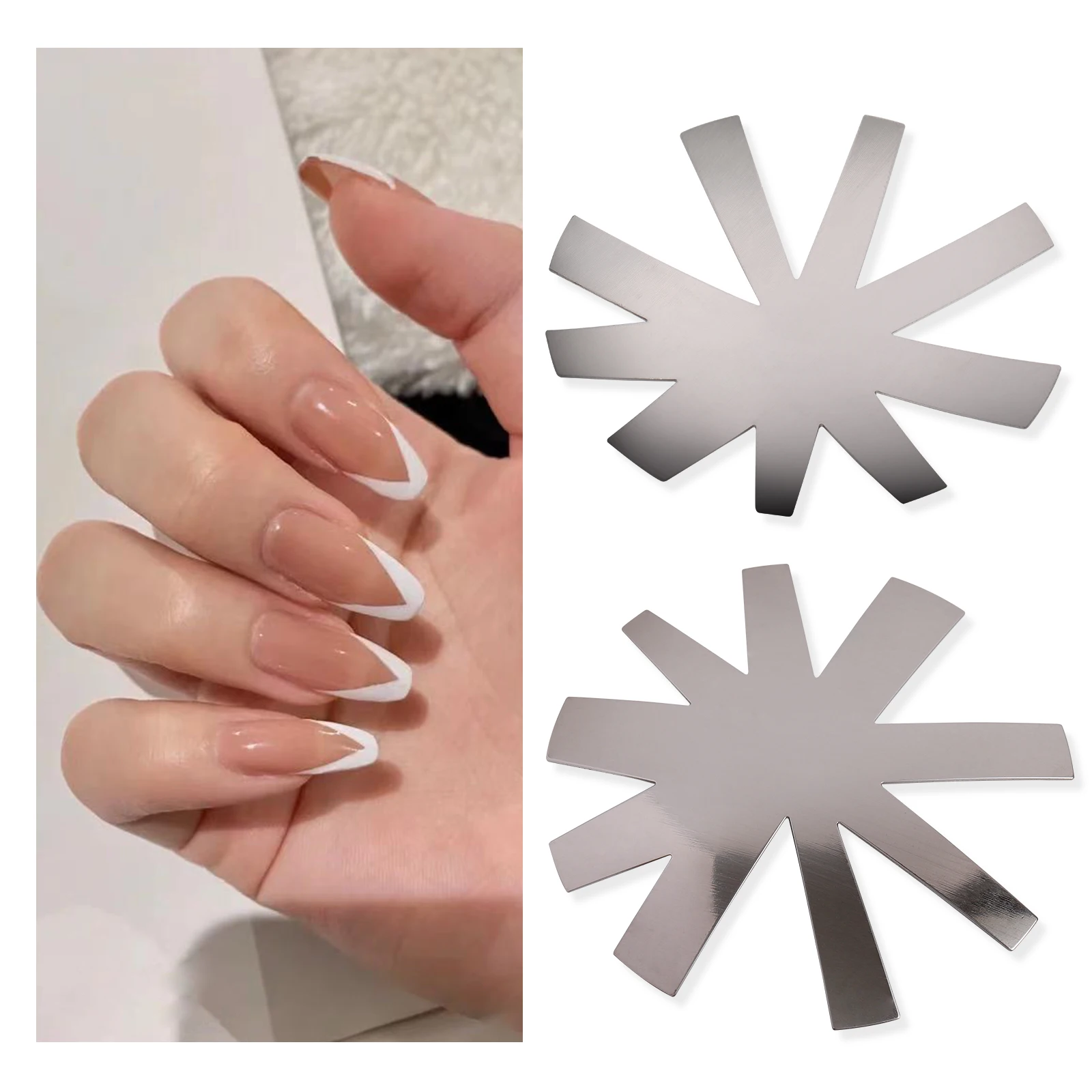 

9 Shape French Style Nail Stainless Steel Plates Model Polishing Manicure DIY Tools Salon Crystal Nail Template