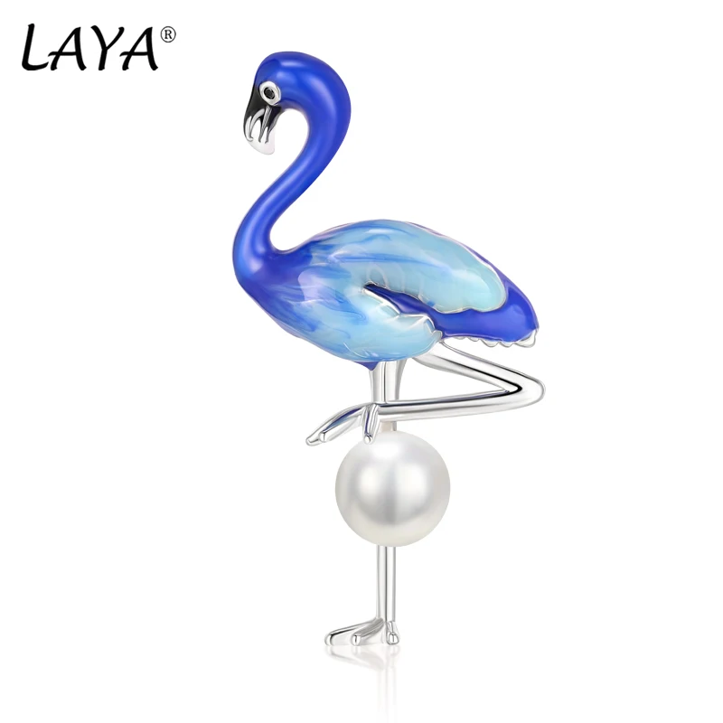 

LAYA 925 Sterling Silver Bird Fairy Animal Lapel Pins Brooch For Women Natural Pearl Colorful Enamel Trendy Fine Jewelry