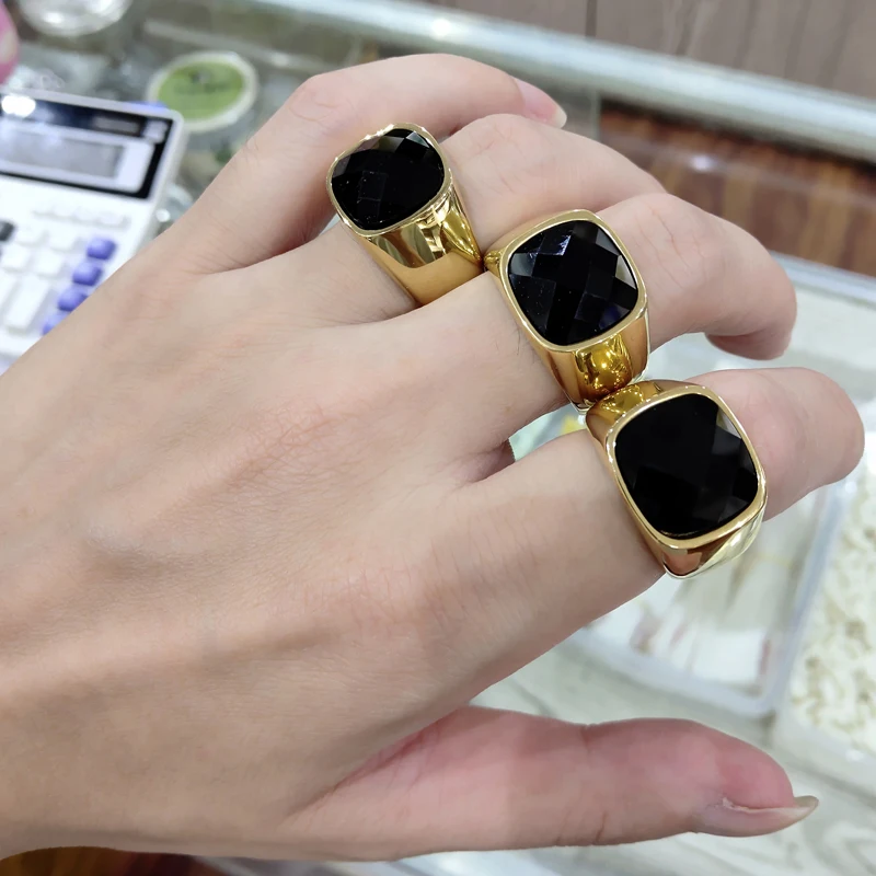 

Square Zircon Stone Men Ring Vintage Titanium Stainless Steel Seal Rings Punk Hiphop Male Finger Jewelry Wholesale For Man Women