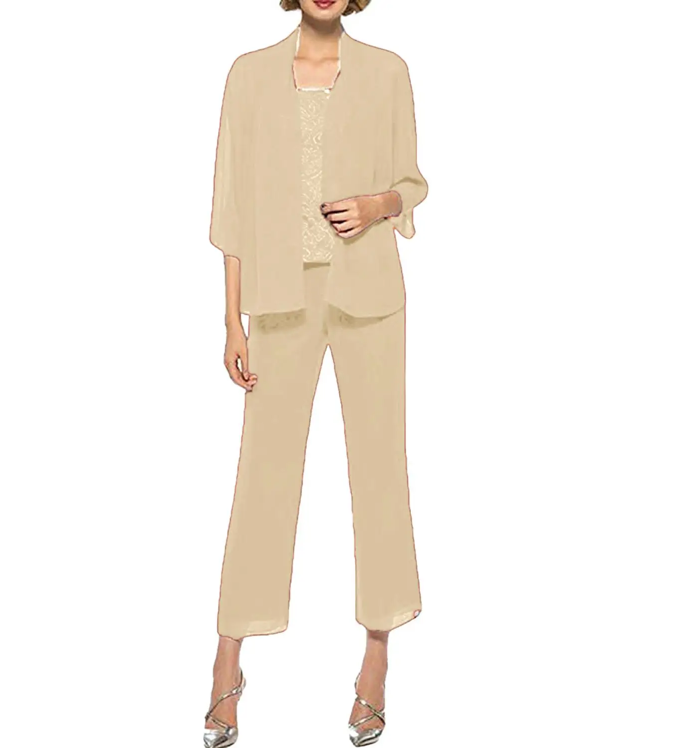 Женское платье для матери невесты из шифона и кружева комплект трех предметов