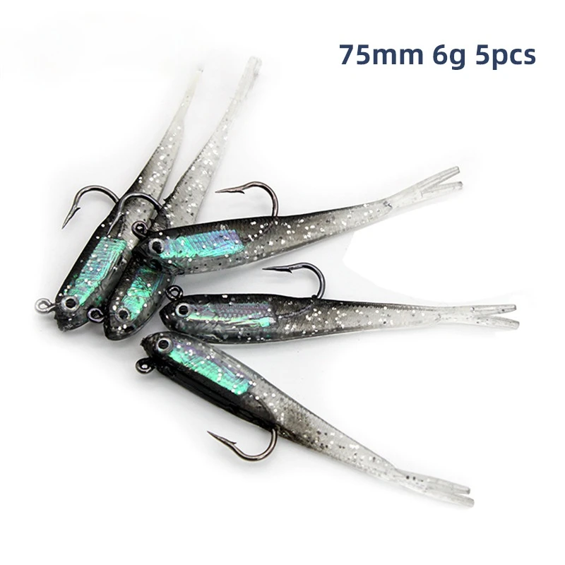 

5pcs Soft Bait Soft Fish Fork Tail with Hook Fish Artificial Silicone Fish Bait Fishing Tackle Fishing Bait