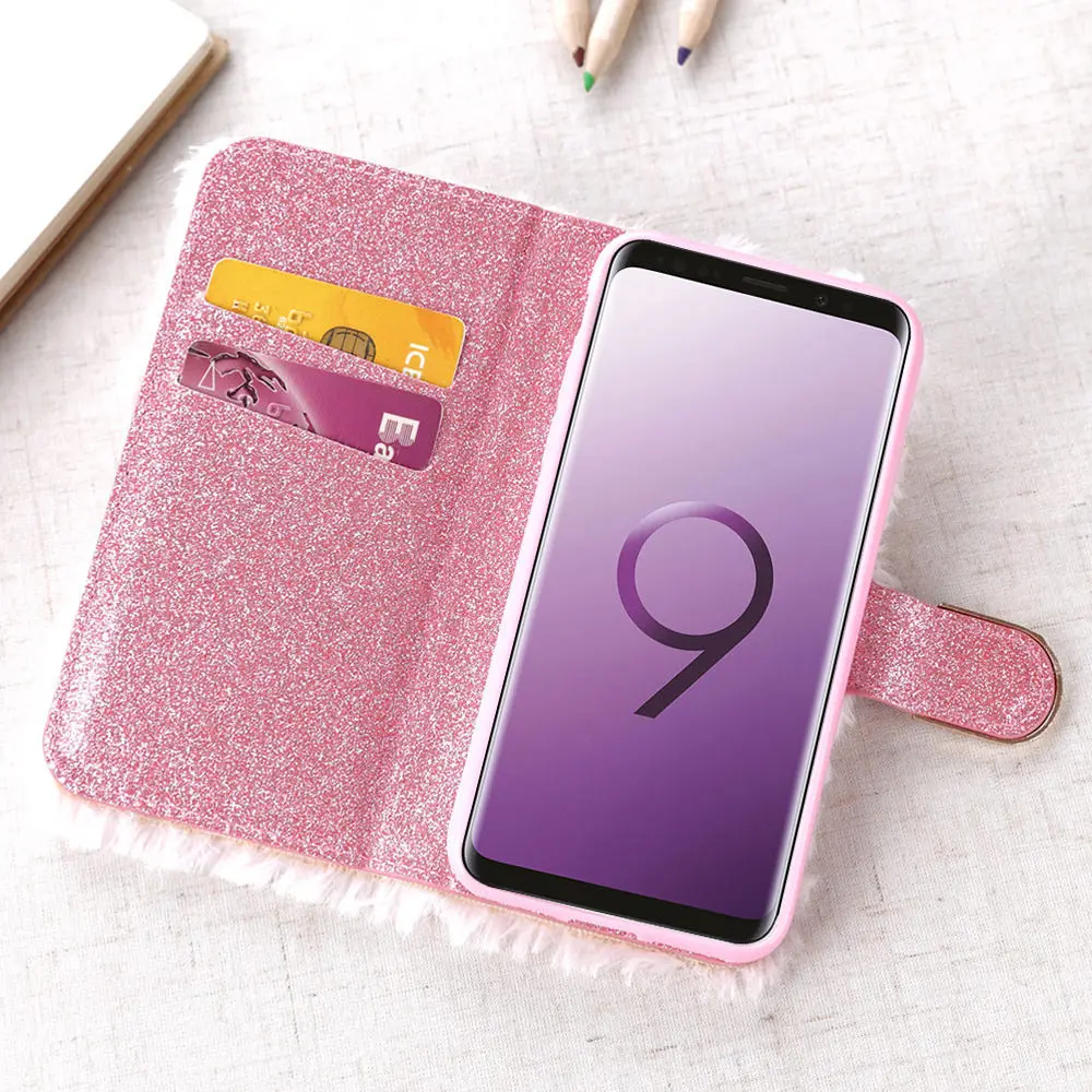 L-FADNUT Роскошный милый меховой пушистый чехол-кошелек для samsung Galaxy S10e Note 9 S9 Plus S8 Note 10 Plus 5G S7 edge мягкое кожанное покрытие