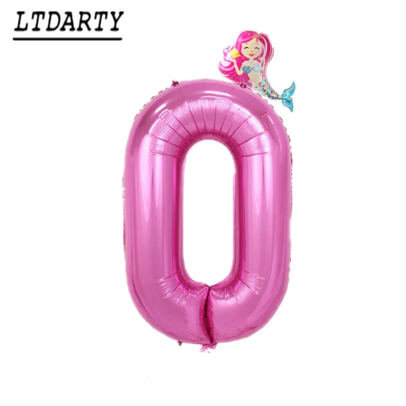 as picture 2 шт. 40 дюймов вечерние украшения Розовый Фиолетовый воздушный шар в форме цифры мини Русалка 0-9 день рождения девушка тема украшение принцессы - Цвет: as picture