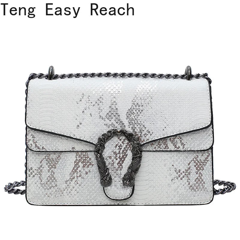 

Retro Snake Print Female Square Bag 2021 New Quality PU Leather Women's Designer Handbag Rivet Lock Chain Shoulder Messenger Bag