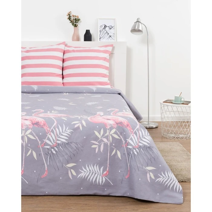 Постельное бельё дуэт Сударушка Фламинго цвет розовый 150х215см 2шт 220х240см 70х70см