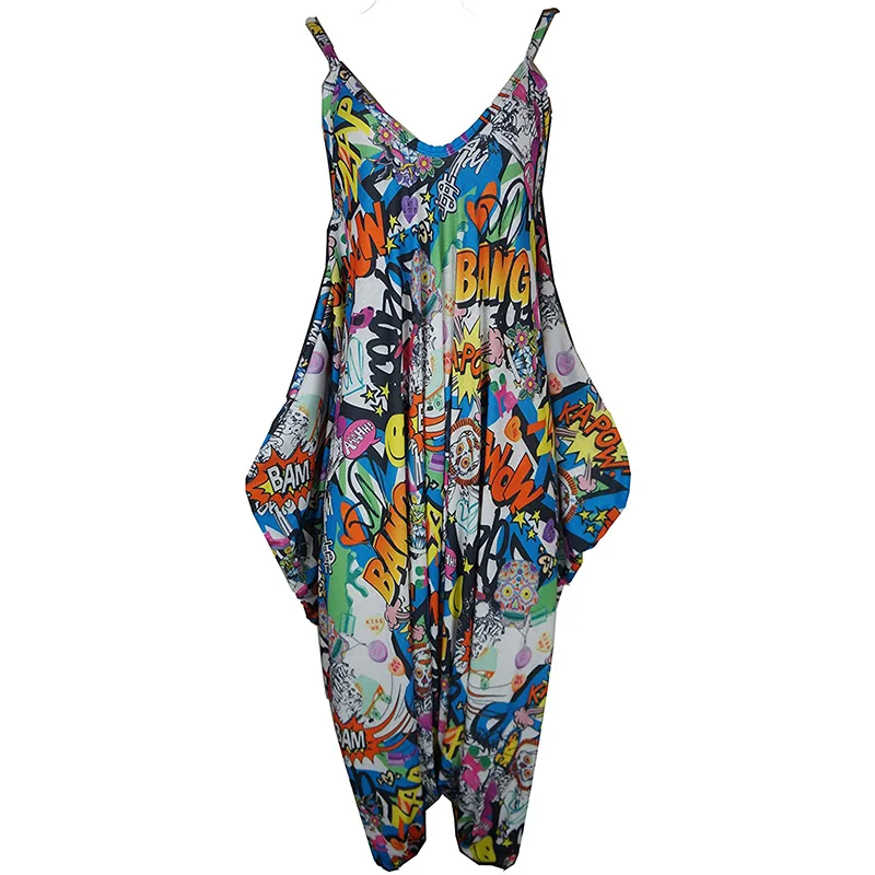 

2021 New Arrival Women Pop Art Plus Size Harem Jumpsuit Spaghetti Fashion Vintage Overall Straps Long Jumpsuit Trousers