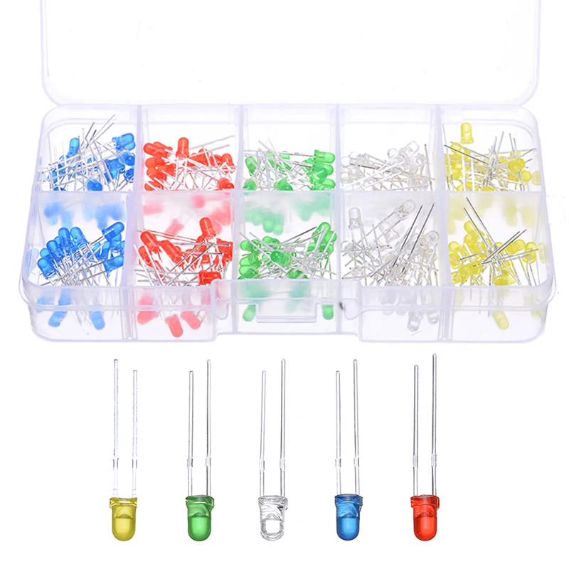 1 Набор 3 мм 5 Светодиодные диоды красный/зеленый/синий/желтый/белый ассортимент DIY