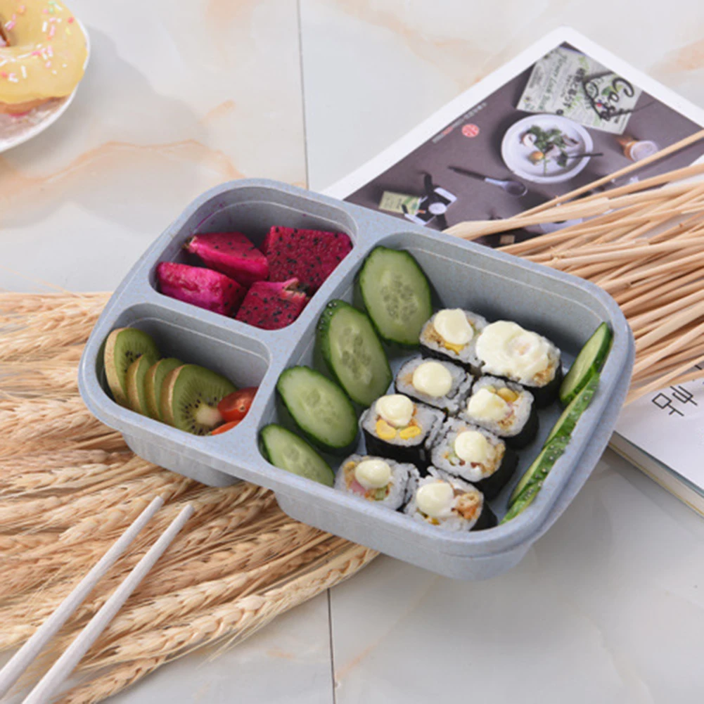 Портативный 3 сетки пшеничной соломы легкий Bento Коробки для обедов Еда контейнер
