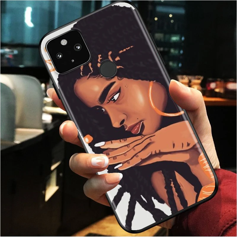 

Fashion Black Girls Shockproof Cover for Google Pixel 5 4 4A XL 5G Black Phone Case Shell Soft Fundas Coque Capa