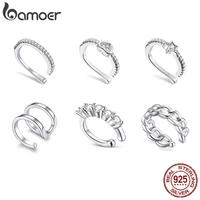 bamoer 1 pcs 100 925 sterling silver simple ear clip whilte shiny zircon birthday present for girlfriend fine jewelry sce1022