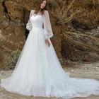 Роскошное винтажное свадебное платье-трапеция из блестящего тюля, с бусинами, жемчугом, роскошные наряды с длинным рукавом, 2021