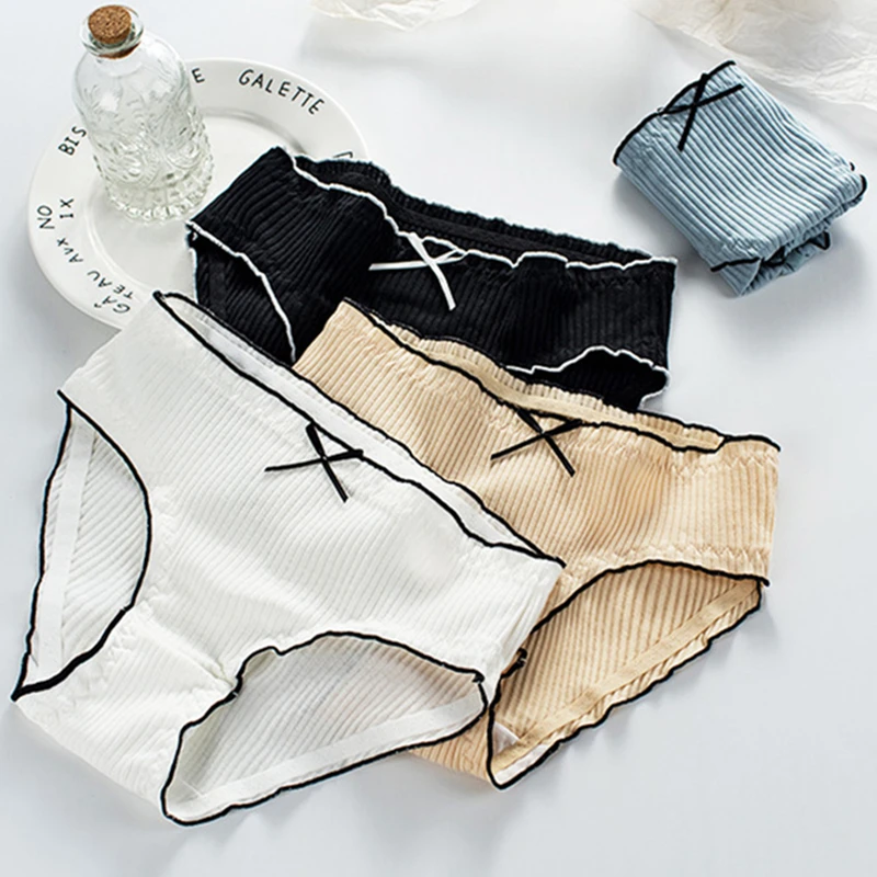 

3Pcs/set Underwear Women Plus Size Panties Girl Briefs Sexy Lingeries Calcinha Cotton Shorts Bow Underpants Solid Panty
