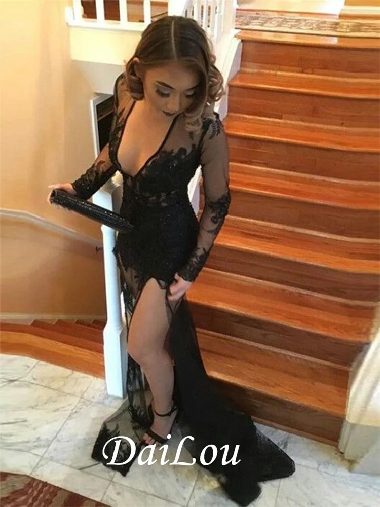 

All Sizes V-Neck All Sizes Split-Front Floor-Length Trumpet Lace Evening Dress 2021