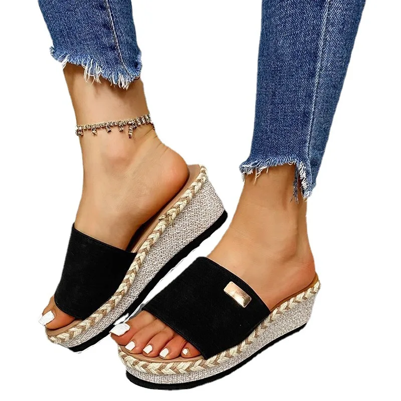 Plus Size 43 Women Slippers Europe 2022 Summer New Wedges Slides for Women Casual Outside Slippers Women Shoes for Women