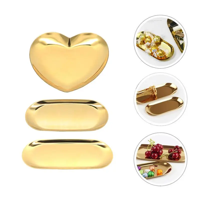 

3Pcs Stainless Steel Storage Tray Manicure Tool Holder Decorative Home Plate