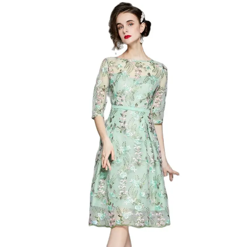 

Летнее платье, новое элегантное платье с цветочной вышивкой, винтажное женское платье с высокой талией, вечерние платья