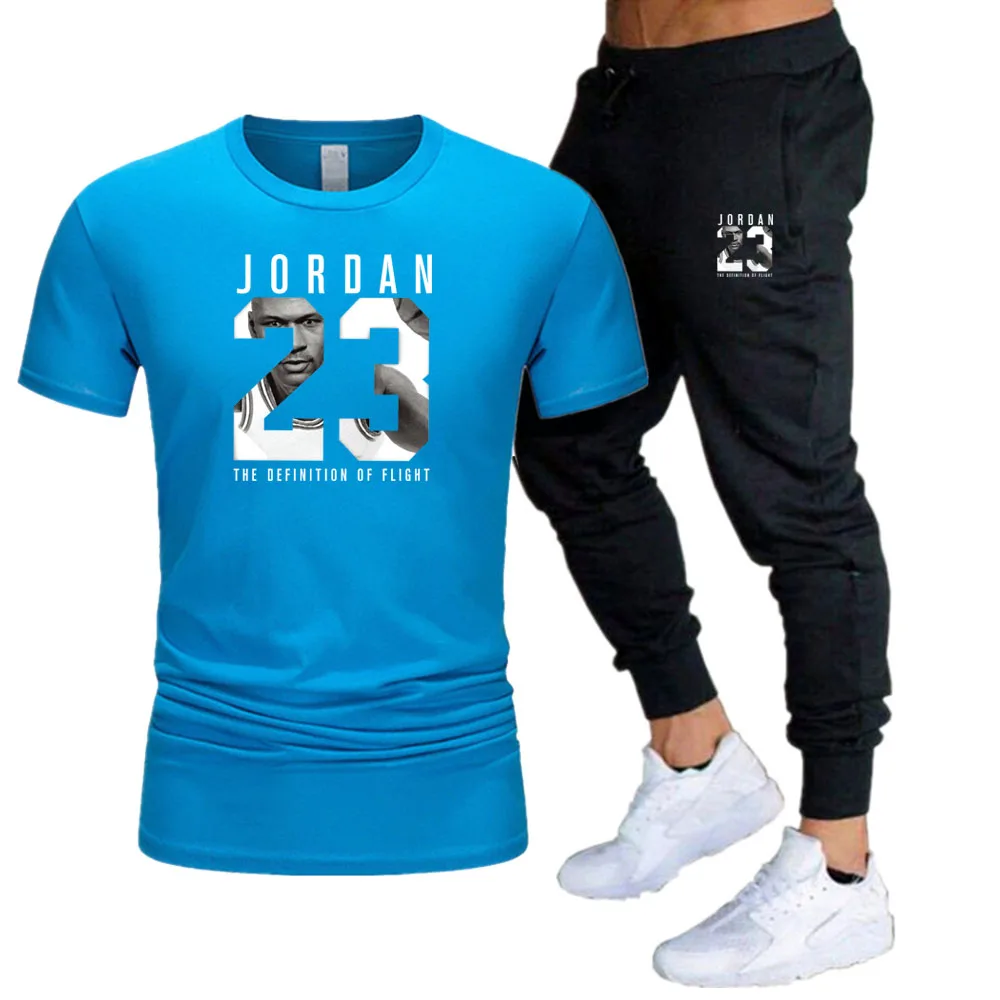 

Fashion JODAN 23 Printing Summer T-shirt Short Sleeve Hip-Hop Oversized Sports Trousers Custom Cotton Tracksuit Set Streetwear