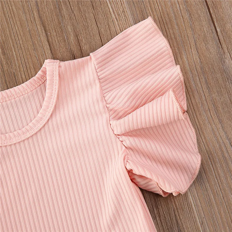 Baby Clothing Newborn Infant Girl Cotton Jumpsuit Bodysuit Solid Color Ruffle Short Sleeve Ribbed Outfits Sunsuit Sweet Set | Детская