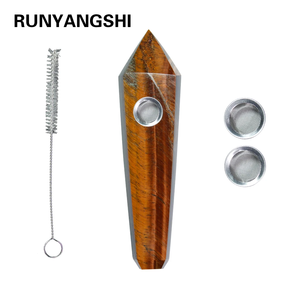 

Runyangshi натуральный желтый тигровый глаз кристаллическая кварцевая трубка с 3 фильтрами экрана и 1 щеткой