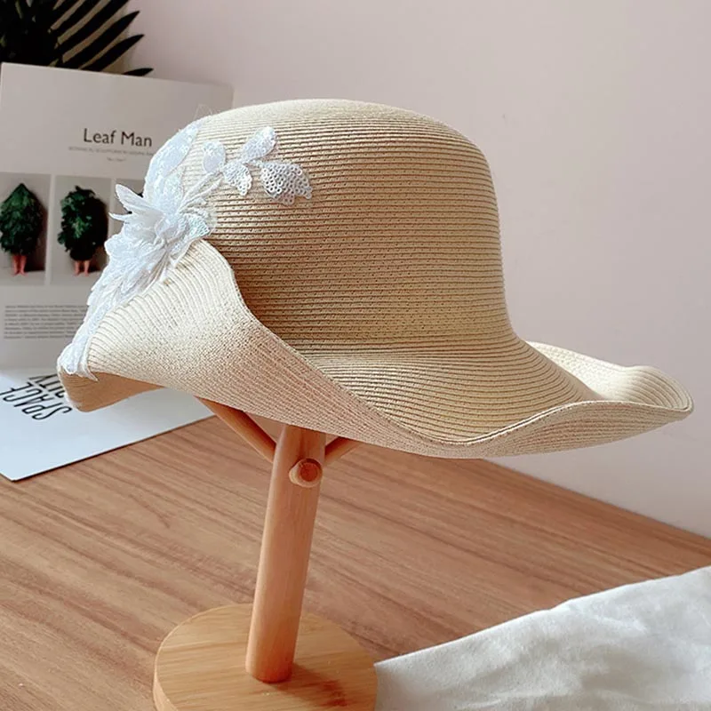 

2020 New Fashion Ladies Straw Sun Hat Wide Brim Floral Kentucky Derby Church Dress Wedding Sun Hat Summer Beach Hats for Women