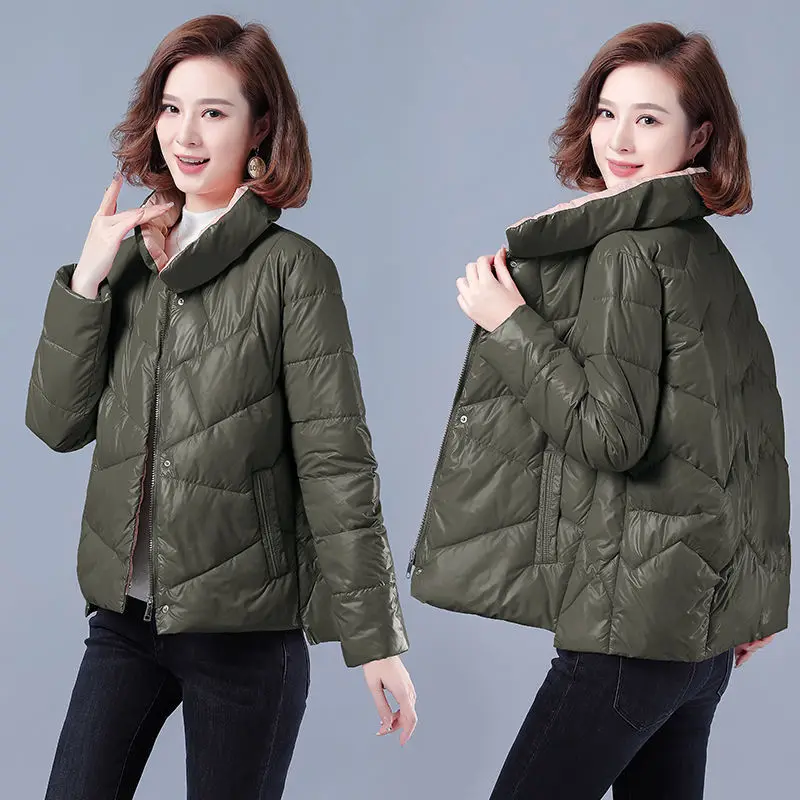 

2021 New Winter Bright Face Warm Jacket Women Fashion Stand-up Collar Korean Loose New Chic Jacket Winter Coat Women Jk269