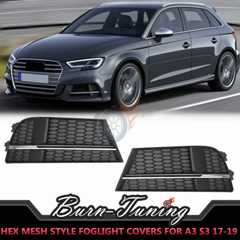 

Hex Mesh Style Foglight Covers For Audi A3 S3 8V 2017-2019 Sport Edition Glossy Black Optics Upgrade Lower Bumper Lamp Frame
