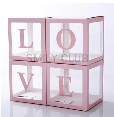 pink LOVE box 4 шт./компл., прозрачная коробка, латексный шар, детские блоки любви для мальчиков и девочек, детский душ, Свадебный день рождения, декоративный фон - Цвет: pink LOVE box
