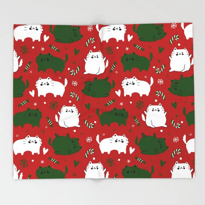 

Christmas Cats and Candy Red Throw Blanket Portable Soft Sofa Blanket Warm Microfiber Flannel Blankets for Beds