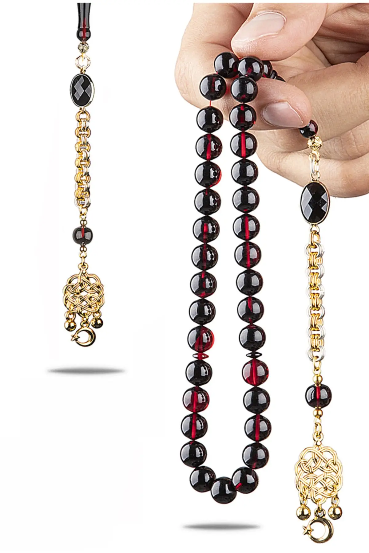 

Vip Amber Amber Squeezing Rosary 24 K Gold Plated Special Design Tassels Faris Master Rosary Turkish handmade Islamic prayer beads