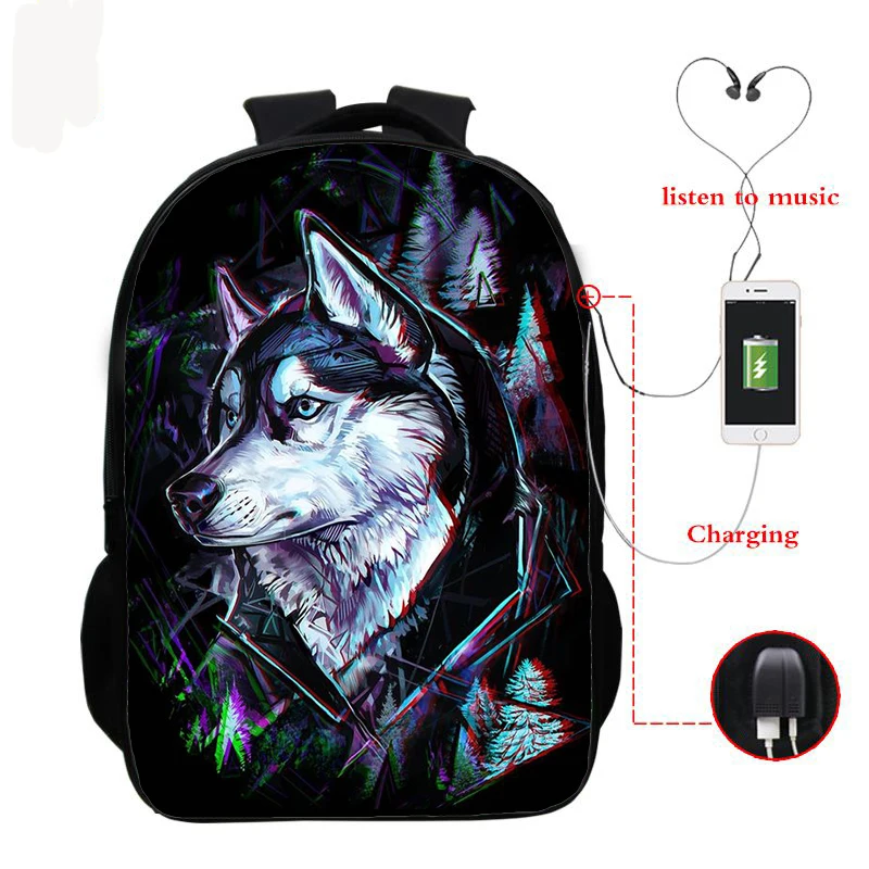 Рюкзак с 3D принтом волка для мальчиков и девочек Mochila школьная сумка студентов
