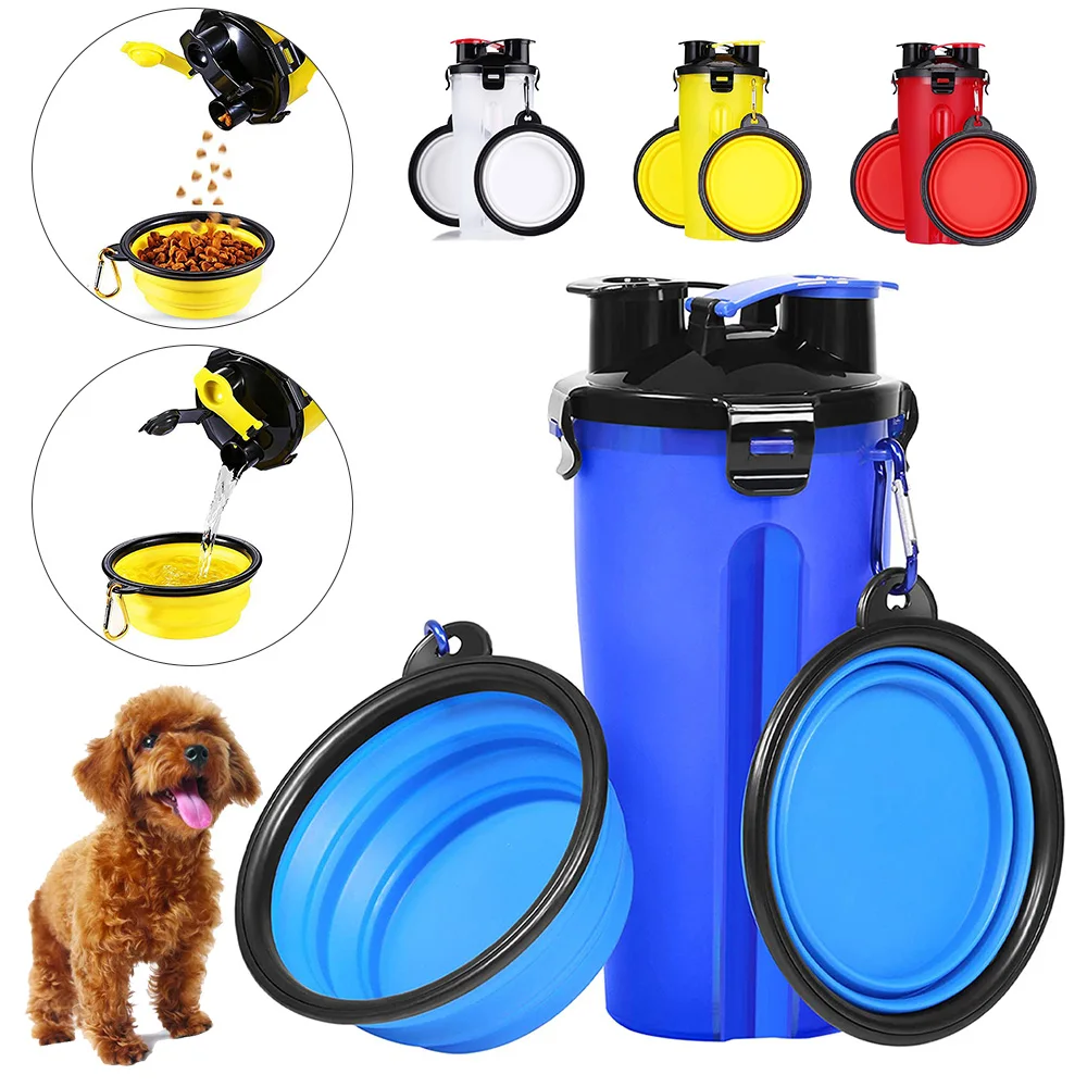 

Dual-Purpose 2 In 1 Bottle Pet Feeder Dog Water Bottle Collapsible Folding Bowl Travel Outdoor Food Water Storage For Cat Dog