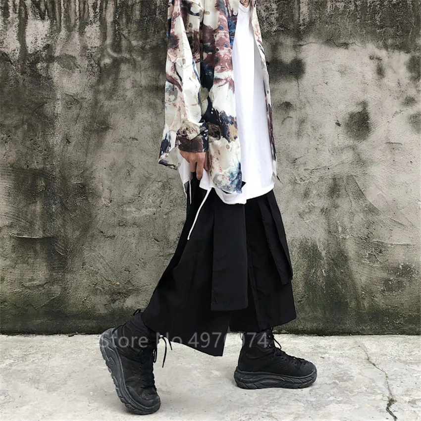 Брюки мужские с широкими штанинами модные черные Асимметричные прямые штаны в