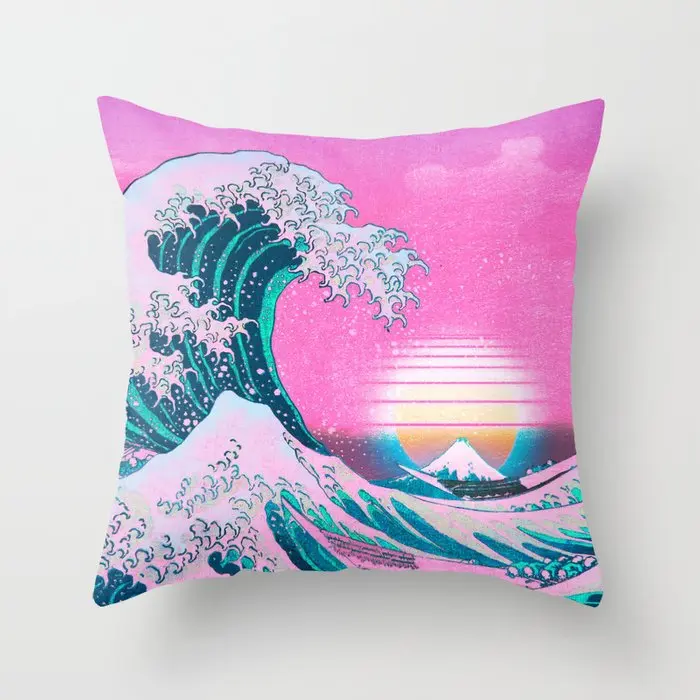 

Water Ukiyo-e Surfing Hug Pillowcase Living Room Sofa Decorative Pillowcase Cushion Hug Cushion Leather Waist Wholesale