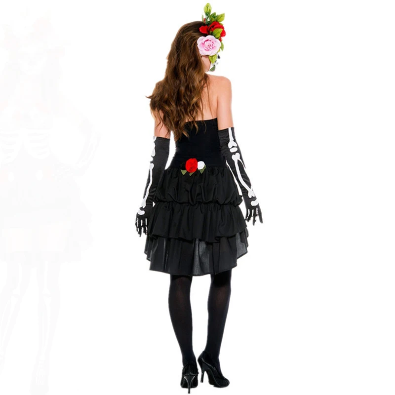 Lady Carnival Halloween Corpse Bride The Skeleton Costume Mexican Day Of Dead Outfit Cosplay Fancy Party Dress |