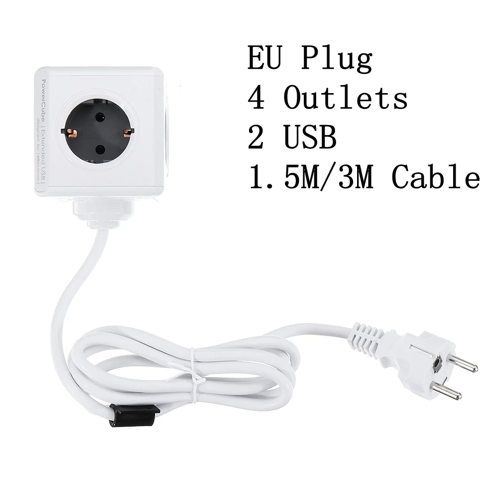 Разъем питания EU Plug Magic Cube Smart power Strip дорожный Расширенный адаптер 2 USB 5 В 2.1A порты 4 розетки 150/300 см кабель